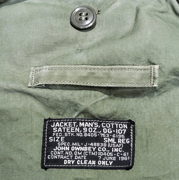 Vtg 1961 USAF Air Force Field Jacket Size Sm Reg Cotton Sateen Rollaway Hood EUC - Picture 11 of 12